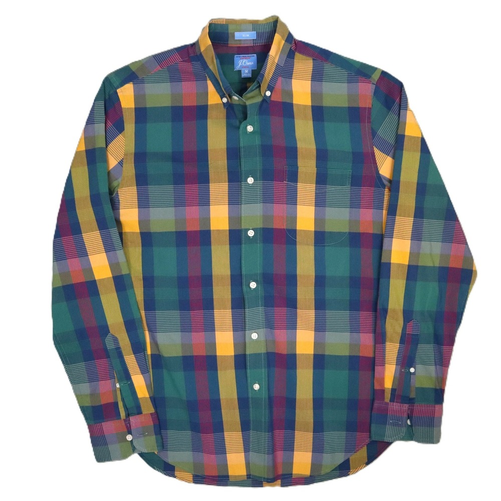 J.Crew Secret Wash Madras Plaid Stretch Cotton‎ Shirt M Slim Fit Madagascar